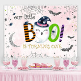Lofaris Boo! Halloween themed Pink Happy 1st Birthday Backdrop